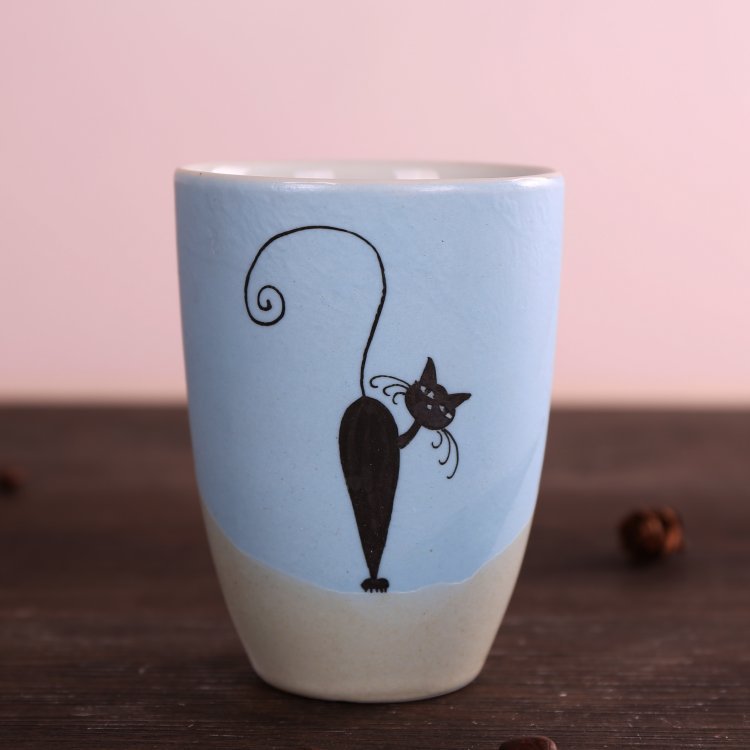 景德镇手工陶瓷杯子 创意手绘色泥陶瓷杯 卡通猫各种