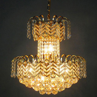 欧式现代黄水晶灯 餐厅茶馆水晶吊灯 传统金色卧室客厅水晶灯