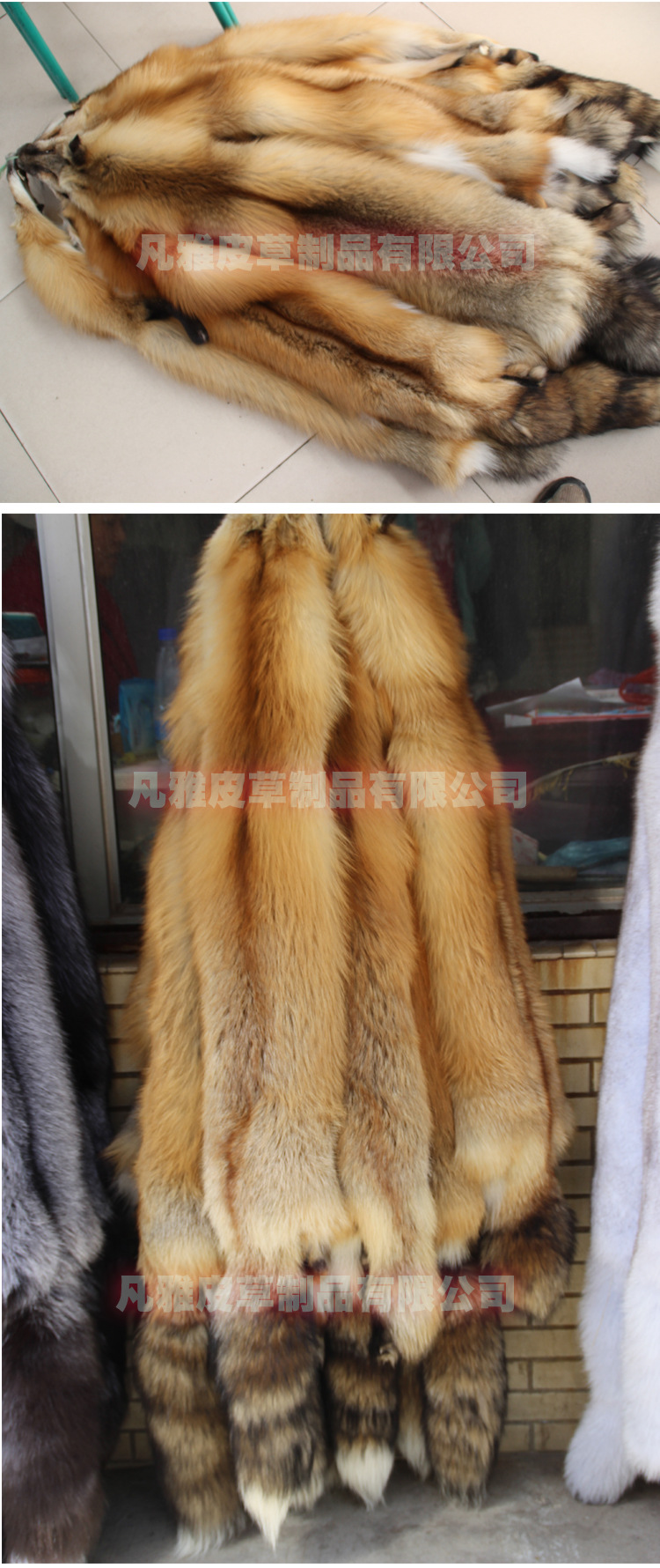 河北大营凡雅皮草现货供应及专业定做批发优质整皮红狐狸皮