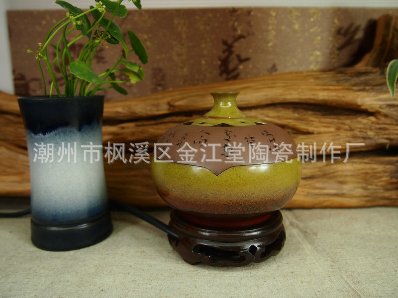 定制陶瓷香炉 电子台湾波浪陶瓷香炉 潮州车载陶瓷香炉