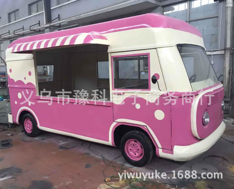 韩式现代铁皮金属甜筒售卖车 小清新冰淇淋雪糕车 连锁店巴士餐车
