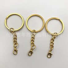 批發30mm扁圈帶鏈 金屬鑰匙圈 金色鑰匙鏈 廠家直銷