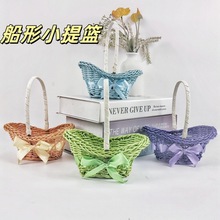 新款創意塑料迷你玩具店蝴蝶結裝飾藤編小籃子高顏值幼兒童小花籃