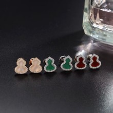 高版V金小號葫蘆耳釘玫瑰金白貝母紅玉髓綠瑪瑙鑲鑽耳環飾女 代發