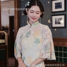 色線+PET亮片綉花面料植物花型高檔禮服舞台服綉花布玫瑰花