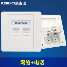 86型雙口電腦電話插座二位RJ11語音網線口RJ45網絡模塊1網1電面板
