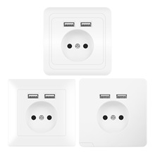 歐式牆壁插座 雙USB電源插座 跨境電商專供俄羅斯西班牙通用