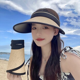 空頂帽大帽檐空頂uv防曬帽女夏季遮陽帽遮臉太陽帽夏防曬帽子批發