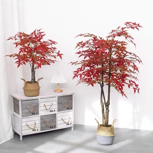 仿真紅楓葉植物假盆栽擺件新中式假盆景造景落地裝飾綠植高仿真