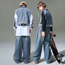 女童爵士舞服裝街舞兒童潮服演出服男童牛仔工裝hiphop嘻哈表演服