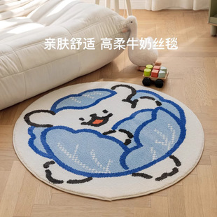 超柔通兒童圓形床邊地毯卧室游戲房衣帽間加厚防滑爬行墊小尺寸墊