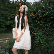 ELSISSI廣州十三行苧麻白色高級感氣質中長裙子女夏連衣裙度假風