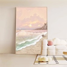 奶油風客廳裝飾畫現代簡約沙發背景牆掛畫海景落地畫肌理玄關掛畫