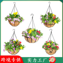 垂吊懸掛椰絲吊蘭花盆仿真花椰衣吊籃鐵藝壁掛式椰棕花籃