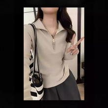 巨顯瘦休閑德絨打底衫長袖休閑秋季半立領拉鏈女保暖內搭外穿T恤