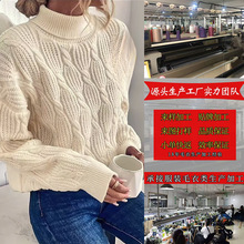 源頭工廠定制高領麻花休閑長袖羊絨針織毛衣來圖來樣加工服裝貼牌