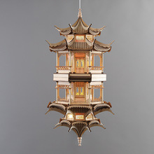 新中式飾品古建築吊燈八角亭裝飾掛件書房客廳玄關售樓處軟裝擺件
