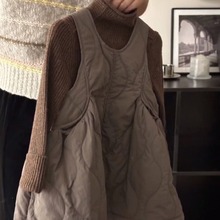 2025冬季女童無袖夾棉連衣裙背心美拉德韓版兒童菱形格時尚背心裙