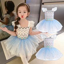 歐美網紗童裙冰雪奇緣女童芭蕾服兒童舞蹈裙子節日表演服愛莎公主
