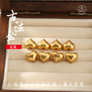 925純銀鍍24k金隔珠屁桃愛心串珠圓珠配件DIY編繩飾品金包銀首飾