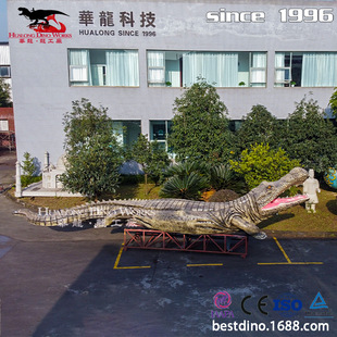 仿真鱷魚電動機械硅膠爬行玩具大型鱷魚擺件公園園林景區模型擺件