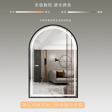 理發店鏡子鏡台掛牆燈鏡一體智能鏡led理發鏡發廊專用帶燈美發鏡