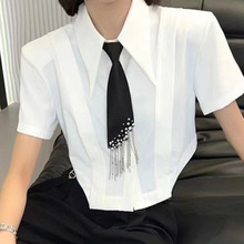 2025新款設計重工流蘇領帶女韓版珍珠懶人免打結配襯衫黑色領帶潮