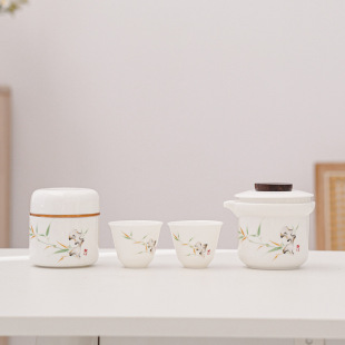 便攜式旅行茶具套裝戶外一壺兩杯快客杯陶瓷茶葉罐中式公司LOGO