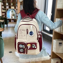 日系可愛書包女透明痛包五六年級韓版初高中生大容量撞色雙肩背包