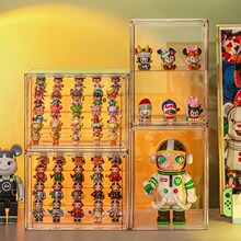 盲盒收納盒防塵磁吸透明可疊加全透明帶分層展示架玩偶公仔展示盒