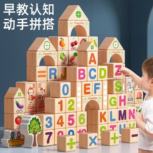 兒童益智動腦開發智力大顆粒實木積木男孩女孩3到6歲拼裝搭建玩具