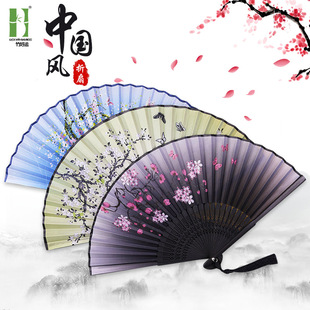 絹布竹質伴娘接親折扇子女中國扇子古風批發學生和風日式扇竹制品
