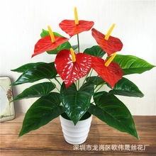廠家批發18頭紅掌葉5花3d打印假花仿真綠植植物牆配材婚慶裝飾