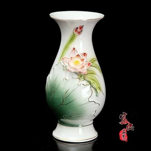 富安佛堂用品陶瓷青蓮花浮雕供佛花瓶青色供瓶凈瓶插花瓶擺件批發