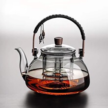 雙色半月壺玻璃提梁壺電陶爐可用泡茶壺加熱燒水壺高硼硅材質
