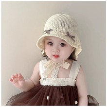 韓版兒童夏季遮陽草帽女童洋氣蝴蝶結漁夫帽女寶防曬沙灘透氣涼帽