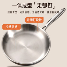 跨境無塗層316L不銹鋼平底鍋家用加厚不粘煎鍋帶蓋炒菜鍋代發