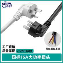批發國標三插電源線純銅3芯2.5平方16A裸尾L型彎頭AC電源線延長線