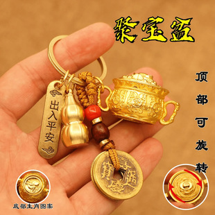 十二生肖聚寶盆 古風 掛件創禮品招財手把件黃銅鑰匙扣可旋轉吊墜
