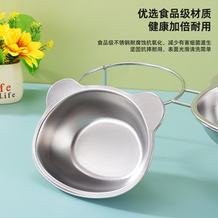 不銹鋼狗碗貓碗耐摔貓狗護頸食盆支架不銹鋼寵物喝水吃飯碗