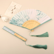 高檔頭青折扇古風扇子蝴蝶雕刻夏季隨身攜帶綠竹扇漢服旗袍舞蹈扇