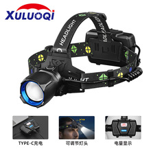 跨境新品LED強光變焦頭燈充電戶外夜釣長續航便攜遠射頭戴式電筒