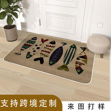卡通跨境亞麻地毯地墊進門門墊廚房防滑橡膠腳墊浴室門口吸水墊子