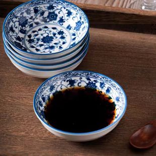 高溫釉下彩青花中式陶瓷小吃碟醬油碟火鍋醬料碟裝小菜盤子家蘸料