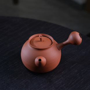 中式復古砂銚壺紅泥側把煮水壺薄胎跳蓋紫砂壺潮州功夫茶煮茶器