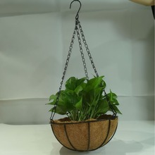 跨境圓形鏈條吊籃鐵藝椰棕花盆吊籃椰衣花籃