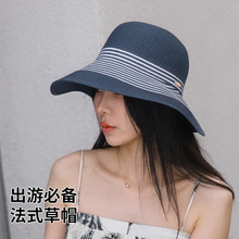 【現貨】戶外遮陽大檐防曬時尚草帽UPF防紫外線高端大氣沙灘草帽