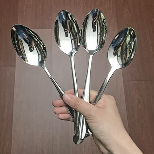 不銹鋼餐勺 成人家用吃飯勺尖頭勺加厚方柄湯勺多用酒店餐具勺子