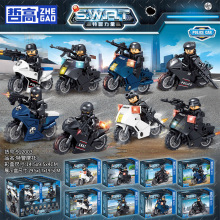 哲高912001警察特警摩托車公仔小擺件玩具模型拼搭積木代發禮品