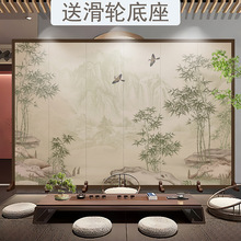 中式屏風隔斷客廳玄關遮擋辦公室酒店山水畫折疊移動折屏古典